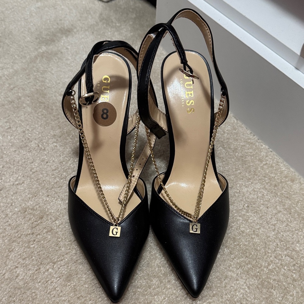 Guess Black Heels with Gold Accent